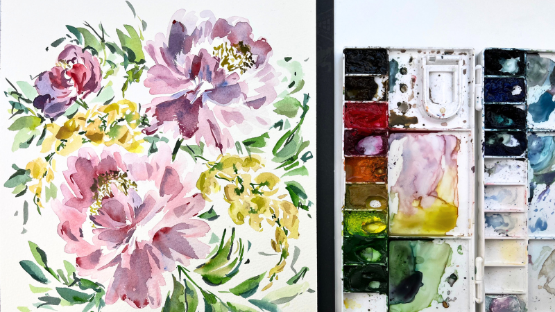 How to Paint This Floral Arrangement in Watercolor – Composition Rules & Layering Effects